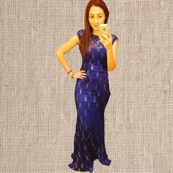 Bardot Royal Blue Lace Prom Dress - Picture 1 of 1